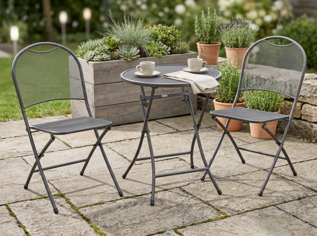 MWH Cafe Latte 3-teiliges Bistro Set Iron Grey, klappbar