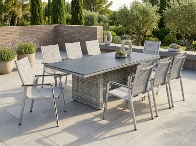 Plo&szlig; Miami Tisch 220x100 + 8 MWH Elements St&uuml;hle - Gartenm&ouml;bel-Set