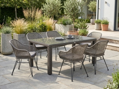 Ocean & Riviera Gartenm&ouml;belset, 1 Tisch mit Glasplatte und 6 Sessel