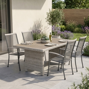 Rio & Balero Gartenm&ouml;belset, 4 Stapelsessel und 1 Tisch 175x90cm