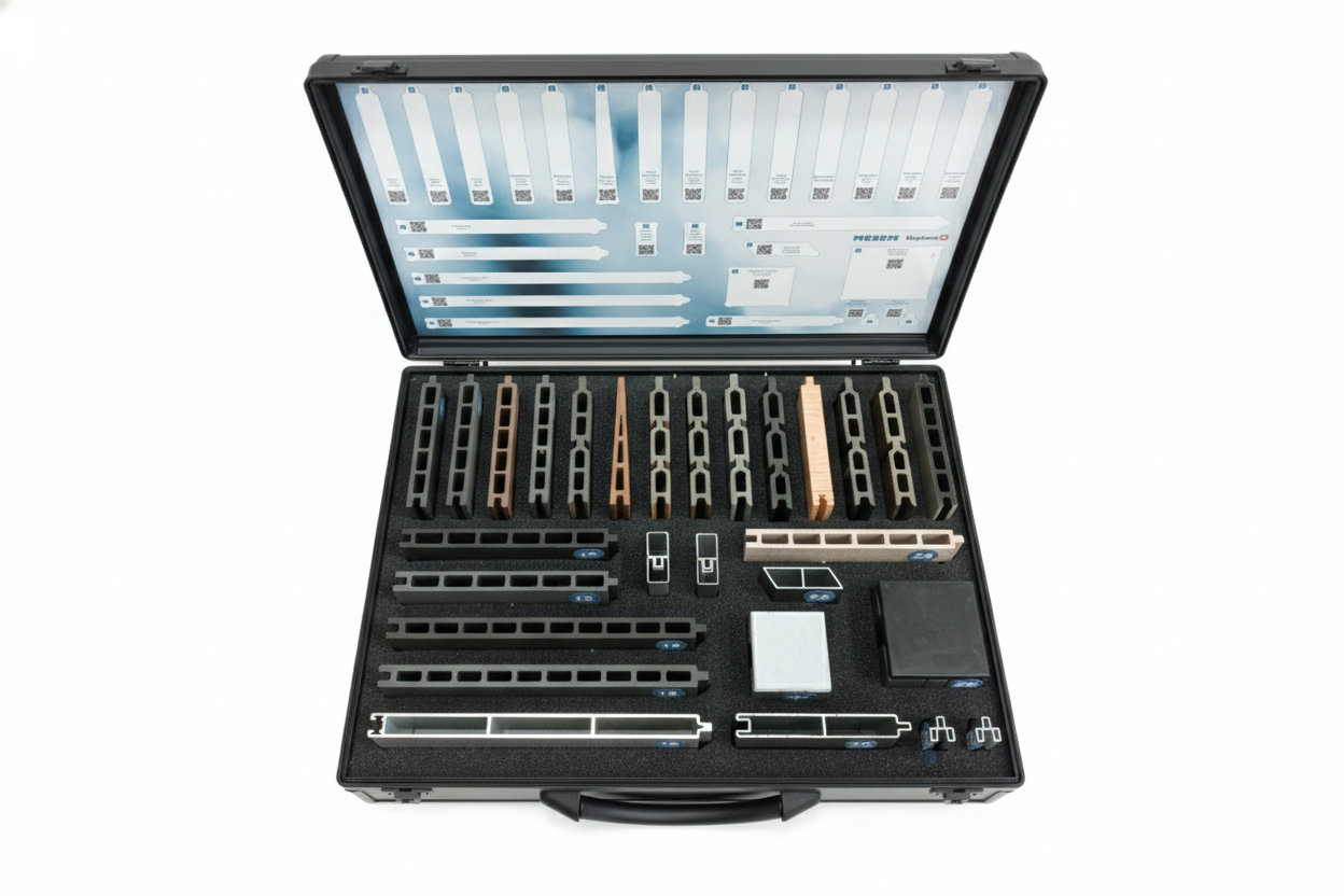 Ausgebreiteter Inhalt des Mesem Muster-Koffers